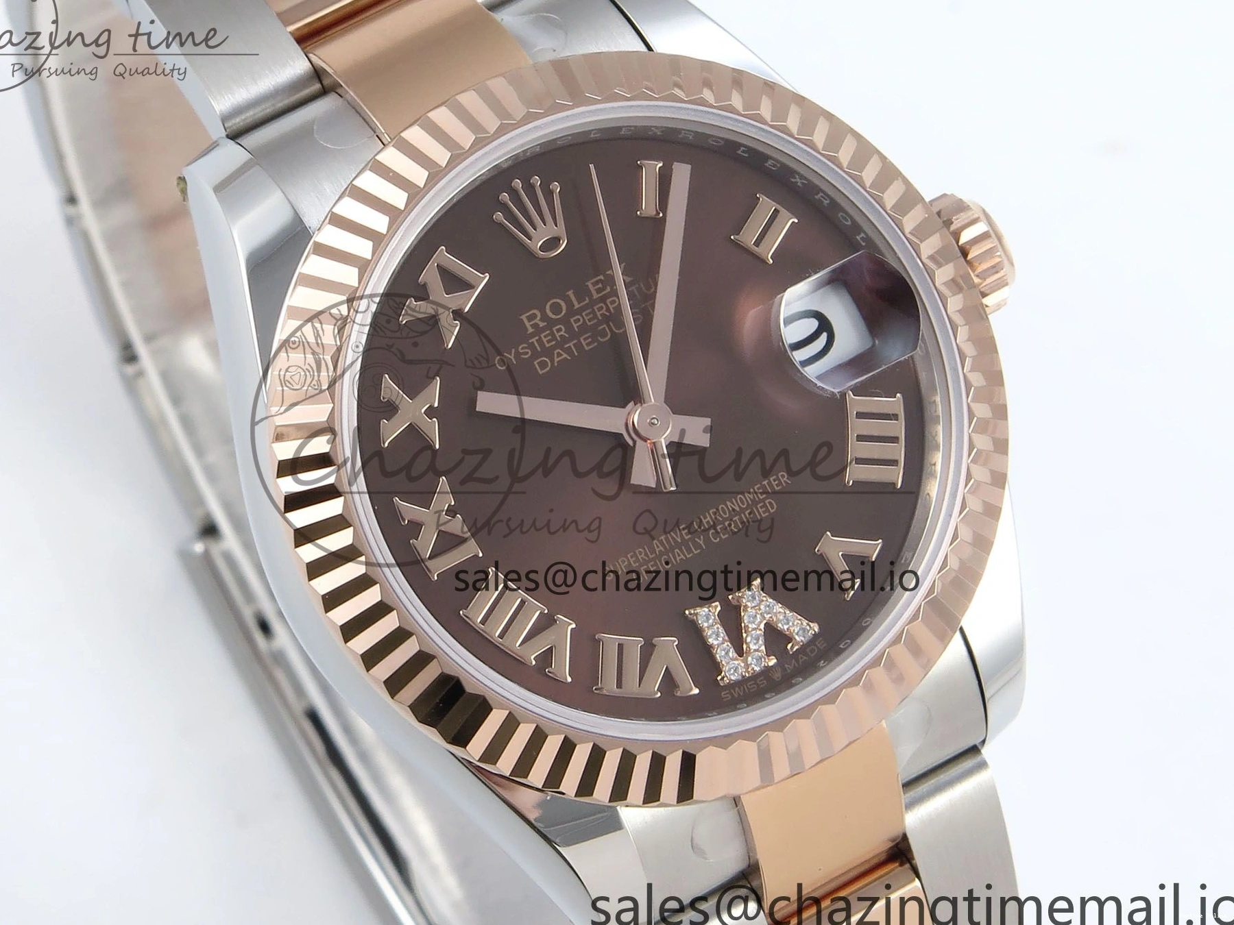 0216 DateJust 31 278271 ARF 1:1 Best Edition 904L Steel Brown Roman Diamonds Dial on SS RG Oyster Bracelet ETA SmartChoice 520